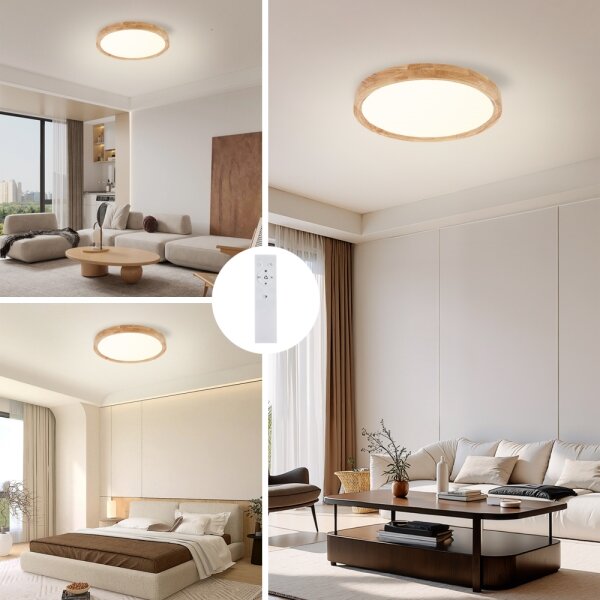 Brilagi - LED stmievateľné svietidlo WOODROUND LED/30W/230V 3000-6000K priemer 40 cm + diaľkové ovládanie