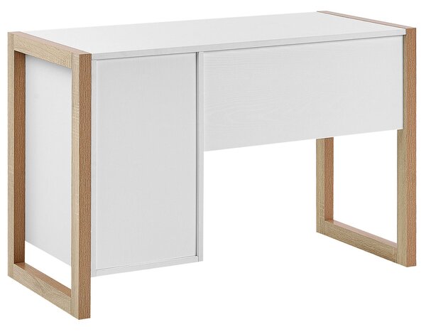 Písací stôl biela svetlé drevo drevotrieska 110 x 50 cm obdĺžnikový tvar skrinka zásuvka moderný škandinávsky štýl kancelária