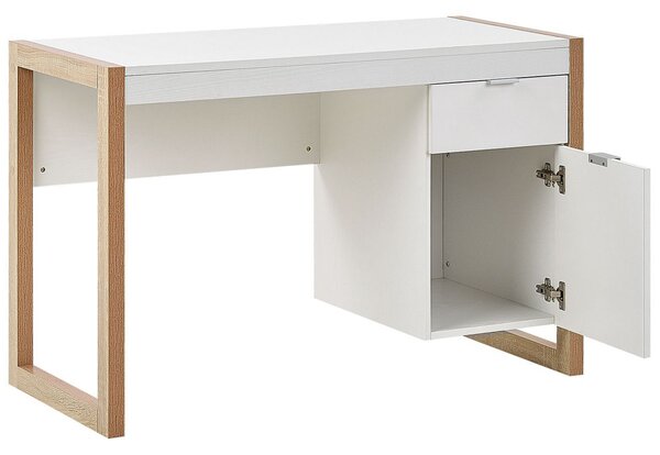 Písací stôl biela svetlé drevo drevotrieska 110 x 50 cm obdĺžnikový tvar skrinka zásuvka moderný škandinávsky štýl kancelária