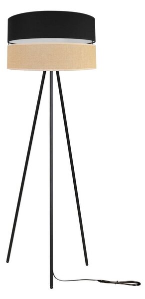 Podlahová lampa JUTA, 1x jutové/čierne textilné tienidlo, M, B