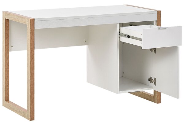 Písací stôl biela svetlé drevo drevotrieska 110 x 50 cm obdĺžnikový tvar skrinka zásuvka moderný škandinávsky štýl kancelária