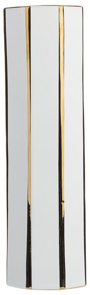 Váza na kvety biela so zlatou keramikou 12 x 40 cm so štvorcovým základom zvislé čiary moderné