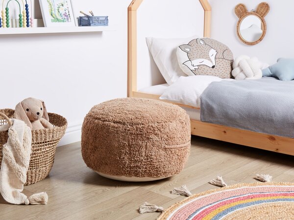 Taburetka hnedá bavlnená 50 x 35 cm ručne vyrobený dekoratívny puf boho moderný štýl obývacia izba spálňa