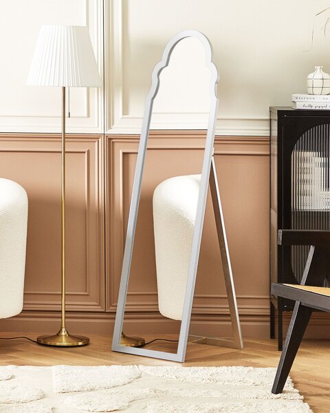 Stojace zrkadlo strieborné MDF rám sklo 40 x 150 cm vysoké so stojanom moderný dizajn