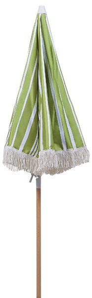 Záhradný slnečník zelená a biela polyester tyč z bukového dreva ⌀ 150 cm okrúhly nastaviteľný UV odolný retro štýl exteriér