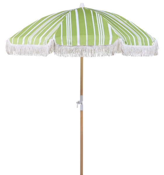 Záhradný slnečník zelená a biela polyester tyč z bukového dreva ⌀ 150 cm okrúhly nastaviteľný UV odolný retro štýl exteriér