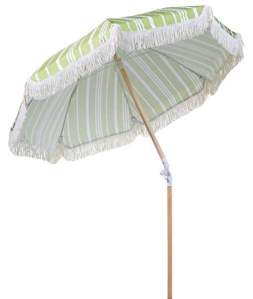 Záhradný slnečník zelená a biela polyester tyč z bukového dreva ⌀ 150 cm okrúhly nastaviteľný UV odolný retro štýl exteriér