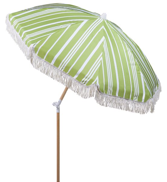 Záhradný slnečník zelená a biela polyester tyč z bukového dreva ⌀ 150 cm okrúhly nastaviteľný UV odolný retro štýl exteriér