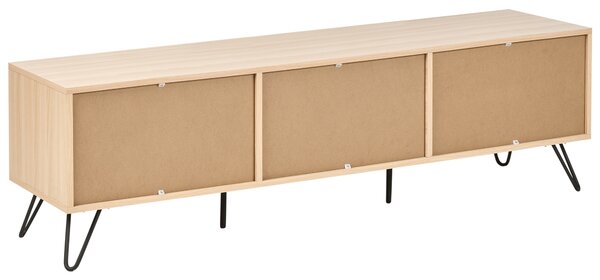 TV stolík svetlohnedý 150 cm drevotriesková doska 3 police minimalistický dizajn spálňa