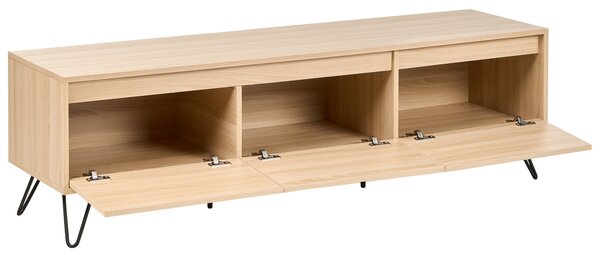 TV stolík svetlohnedý 150 cm drevotriesková doska 3 police minimalistický dizajn spálňa