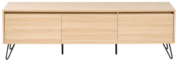 TV stolík svetlohnedý 150 cm drevotriesková doska 3 police minimalistický dizajn spálňa