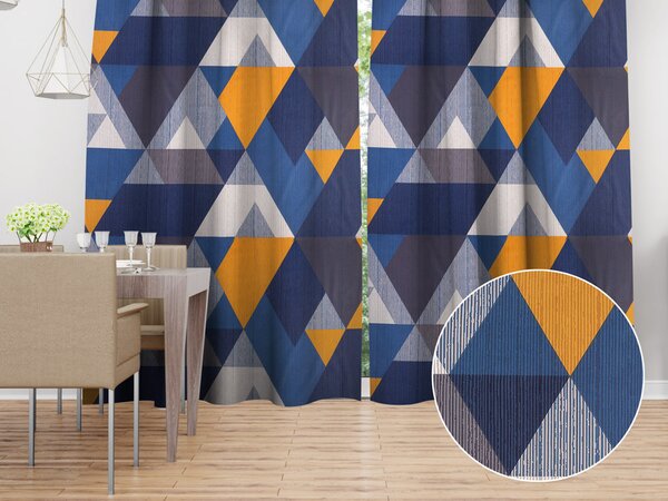 Biante Bavlnený záves Sandra SA-390 Modro-béžovo-oranžové trojuholníky 150x140 cm