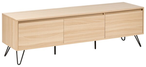 TV stolík svetlohnedý 150 cm drevotriesková doska 3 police minimalistický dizajn spálňa