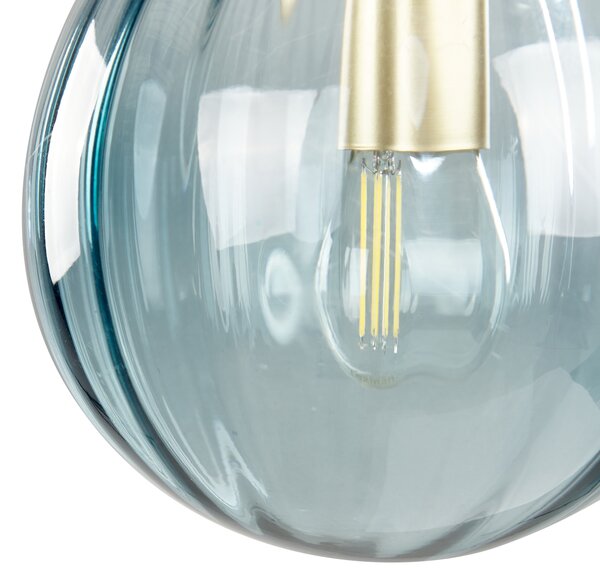 Nástenná lampa modrá a zlatá sklenená kovová 28 cm guľaté tienidlo osvetlenie do spálne obývačky retro art deco