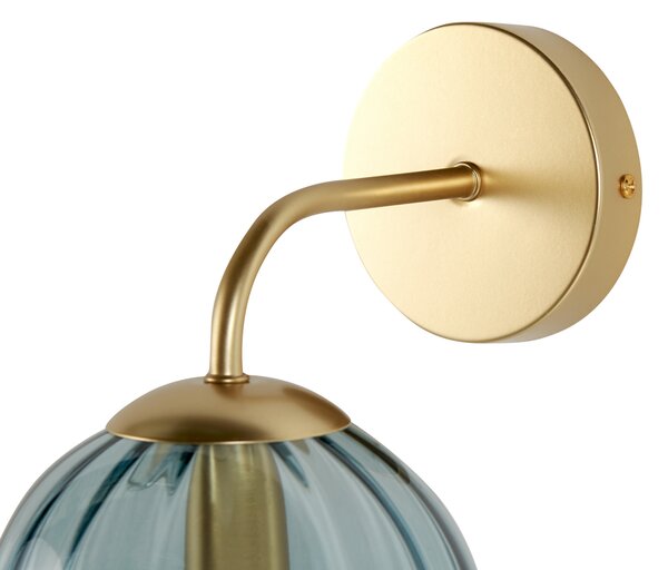 Nástenná lampa modrá a zlatá sklenená kovová 28 cm guľaté tienidlo osvetlenie do spálne obývačky retro art deco