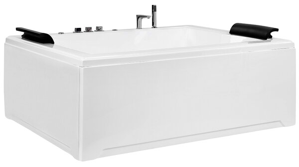 Vírivá vaňa biela akrylát 183 x 142 cm obdĺžnikový tvar s LED osvetlením pre 2 osoby opierky hlavy masážne trysky moderný štýl kúpeľňa