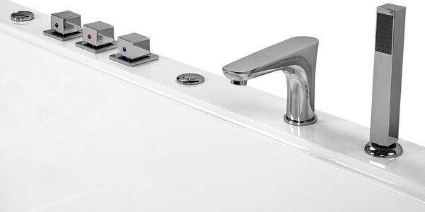 Vírivá vaňa biela akrylát 183 x 142 cm obdĺžnikový tvar s LED osvetlením pre 2 osoby opierky hlavy masážne trysky moderný štýl kúpeľňa