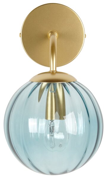 Nástenná lampa modrá a zlatá sklenená kovová 28 cm guľaté tienidlo osvetlenie do spálne obývačky retro art deco