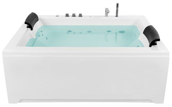 Vírivá vaňa biela akrylát 183 x 142 cm obdĺžnikový tvar s LED osvetlením pre 2 osoby opierky hlavy masážne trysky moderný štýl kúpeľňa