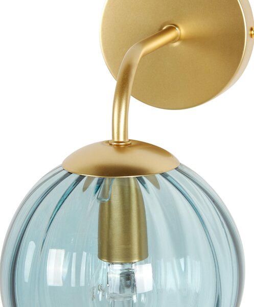 Nástenná lampa modrá a zlatá sklenená kovová 28 cm guľaté tienidlo osvetlenie do spálne obývačky retro art deco