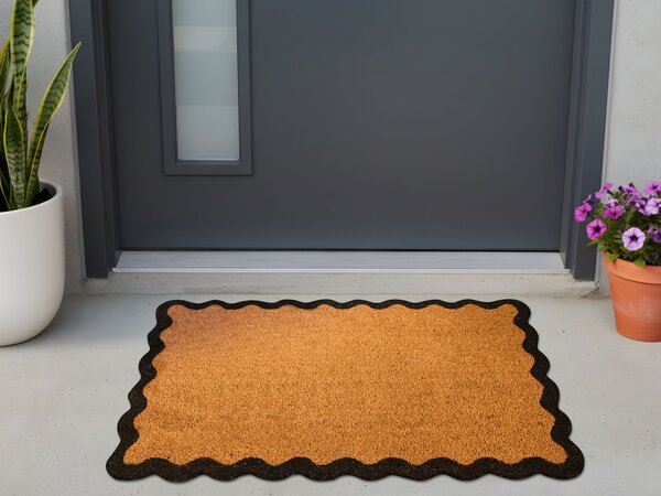 Rohožka prírodná prírodné kokosové vlákno 60 x 90 cm PVC povlak protišmyková jednofarebná rohož vlnitý dizajn do interiéru moderná