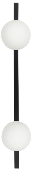 Nástenná lampa čierna kovová železná 85 cm 2 guľaté biele tienidlá osvetlenie do spálne obývačky moderný štýl