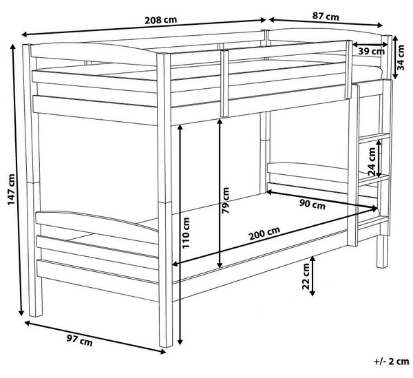 Poschodová posteľ sivá borovicové drevo 90 x 200 cm lamely s rebríkom detská izba