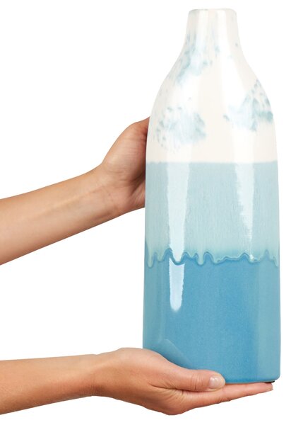 Váza na kvety modrá a biela kameninová 35 cm dekoratívny doplnok vodoodolná so vzorom oblohy