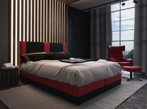 Boxspringová posteľ s úložným priestorom PIERROT COMFORT - 160x200, čierna / červená
