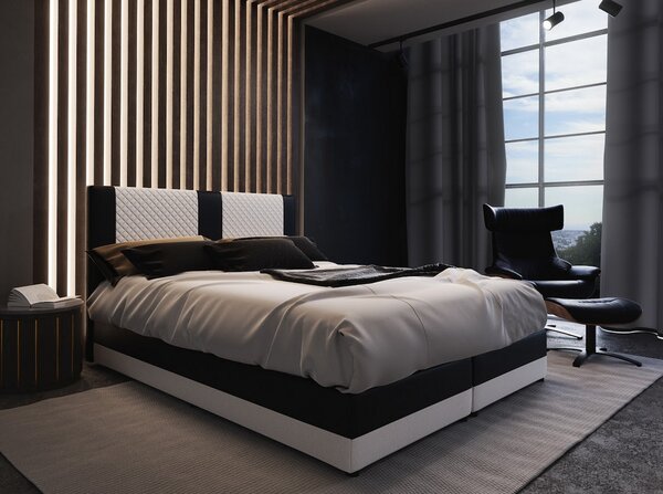 Boxspringová posteľ s úložným priestorom PIERROT COMFORT - 160x200, biela / čierna