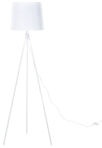Stojaca lampa biela kov zmes bavlny a polyesteru 149 cm statívový podstavec látkové tienidlo kábel moderný retro dizajn obývačka spálňa