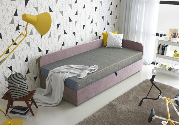 Jednolôžková čalúnená posteľ VALESKA - 100x200, pravá, šedá / ružová