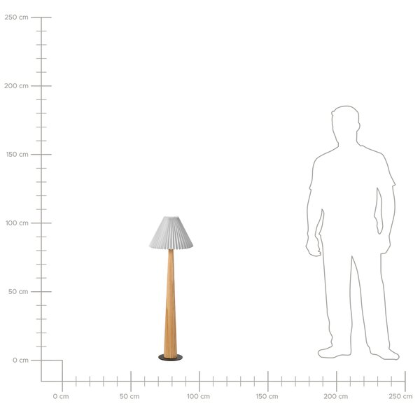 Stojaca lampa prírodná kaučukové drevo biele látkové tienidlo industriálny štýl spálňa obývacia izba