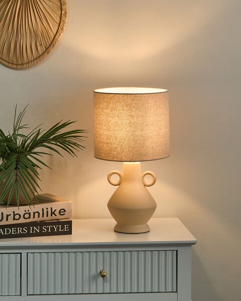 Stolná lampa béžová keramický podstavec bubnové látkové tienidlo textúrované moderný klasický štýl