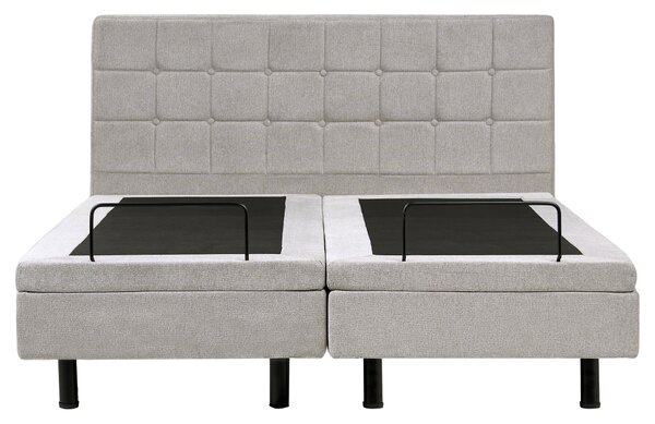 Polohovateľná posteľ svetlosivá látkové čalúnenie polyester 160 x 200 cm elektrické nastavenie roštu a opierky hlavy spálňa