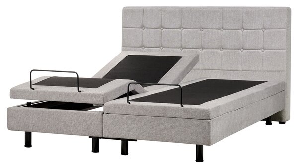 Polohovateľná posteľ svetlosivá látkové čalúnenie polyester 160 x 200 cm elektrické nastavenie roštu a opierky hlavy spálňa