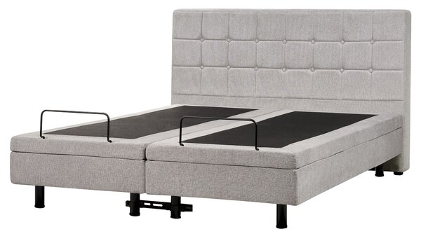 Polohovateľná posteľ svetlosivá látkové čalúnenie polyester 160 x 200 cm elektrické nastavenie roštu a opierky hlavy spálňa