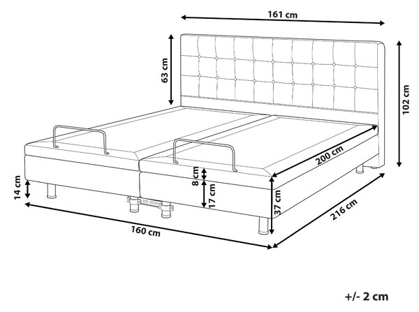 Polohovateľná posteľ svetlosivá látkové čalúnenie polyester 160 x 200 cm elektrické nastavenie roštu a opierky hlavy spálňa