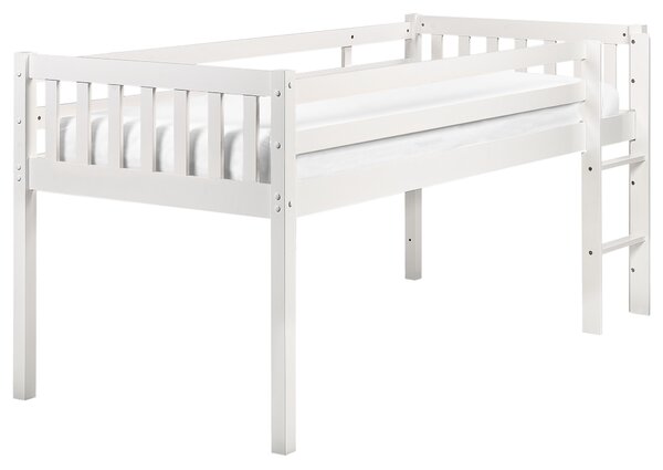 Detská vyvýšená posteľ biela kaučuk 90 x 200 cm jednolôžko s rebríkom lamelový rošt moderný štýl detská izba