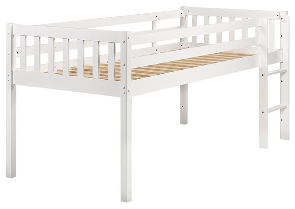 Detská vyvýšená posteľ biela kaučuk 90 x 200 cm jednolôžko s rebríkom lamelový rošt moderný štýl detská izba