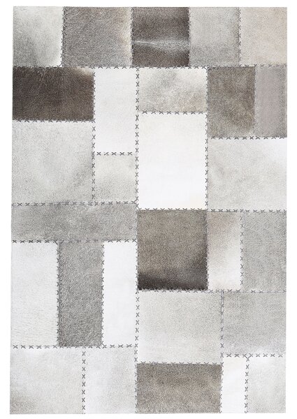 Koberec hnedá sivá hovädzia koža 160 x 230 cm patchwork obdĺžnikový tvar ručná výroba moderný vintage štýl