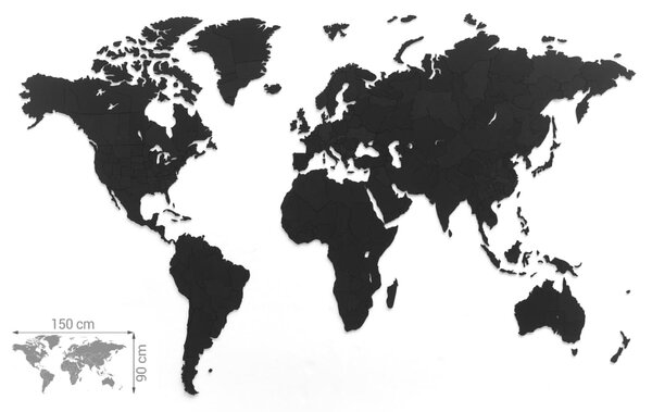 MiMi Innovations Nástenná mapa sveta Luxury, puzzle, čierna 150x90 cm