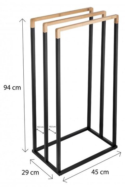 Erga Bila, 3-ramenný vešiak na uteráky na postavenie 45x29x94 cm, čierna matná-hnedá, ERG-YKA-P.BILA3-BLK