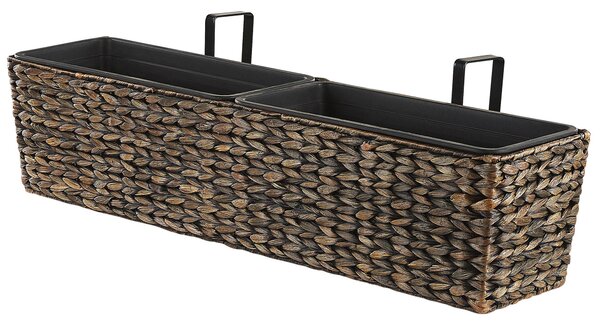 Kvetináč hnedý z vodného hyacintu 80 x 20 cm obdĺžnikový syntetická vložka s drenážnymi otvormi