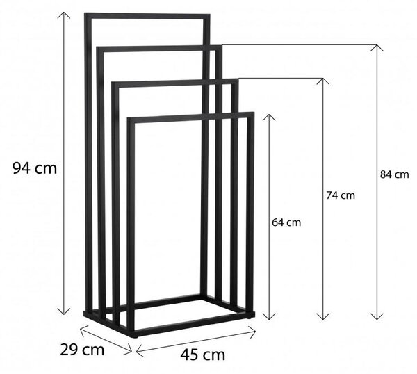 Erga Lonia, štvorramenný vešiak na uteráky 45x29x94 cm, čierna matná, ERG-YKA-P.LONIA4-BLK