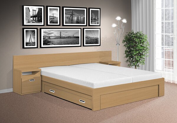 Manželská posteľ Simon s roštom a nočnými stolíkmi 180x200 farba lamina: buk 381