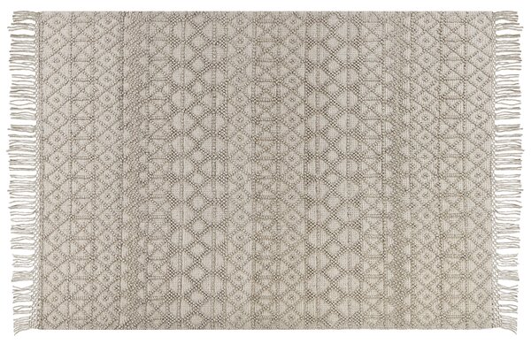 Koberec béžový vlna a polyester 160 x 230 cm geometrický vzor strapce boho moderný