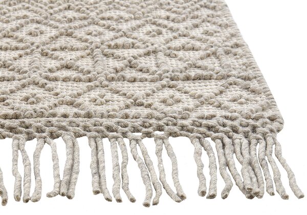 Koberec béžový vlna a polyester 160 x 230 cm geometrický vzor strapce boho moderný