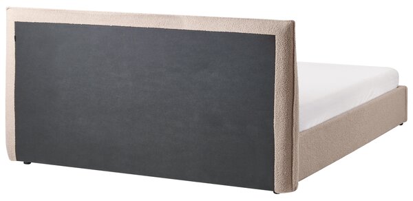 Posteľ s úložným priestorom sivobéžová buklé čalúnenie 180 x 200 cm klasické čelo drevené lamely spálňa