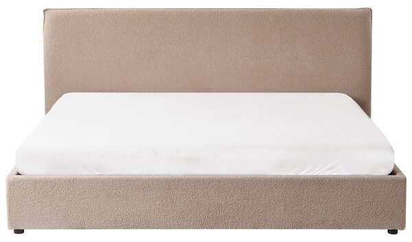 Posteľ s úložným priestorom sivobéžová buklé čalúnenie 180 x 200 cm klasické čelo drevené lamely spálňa